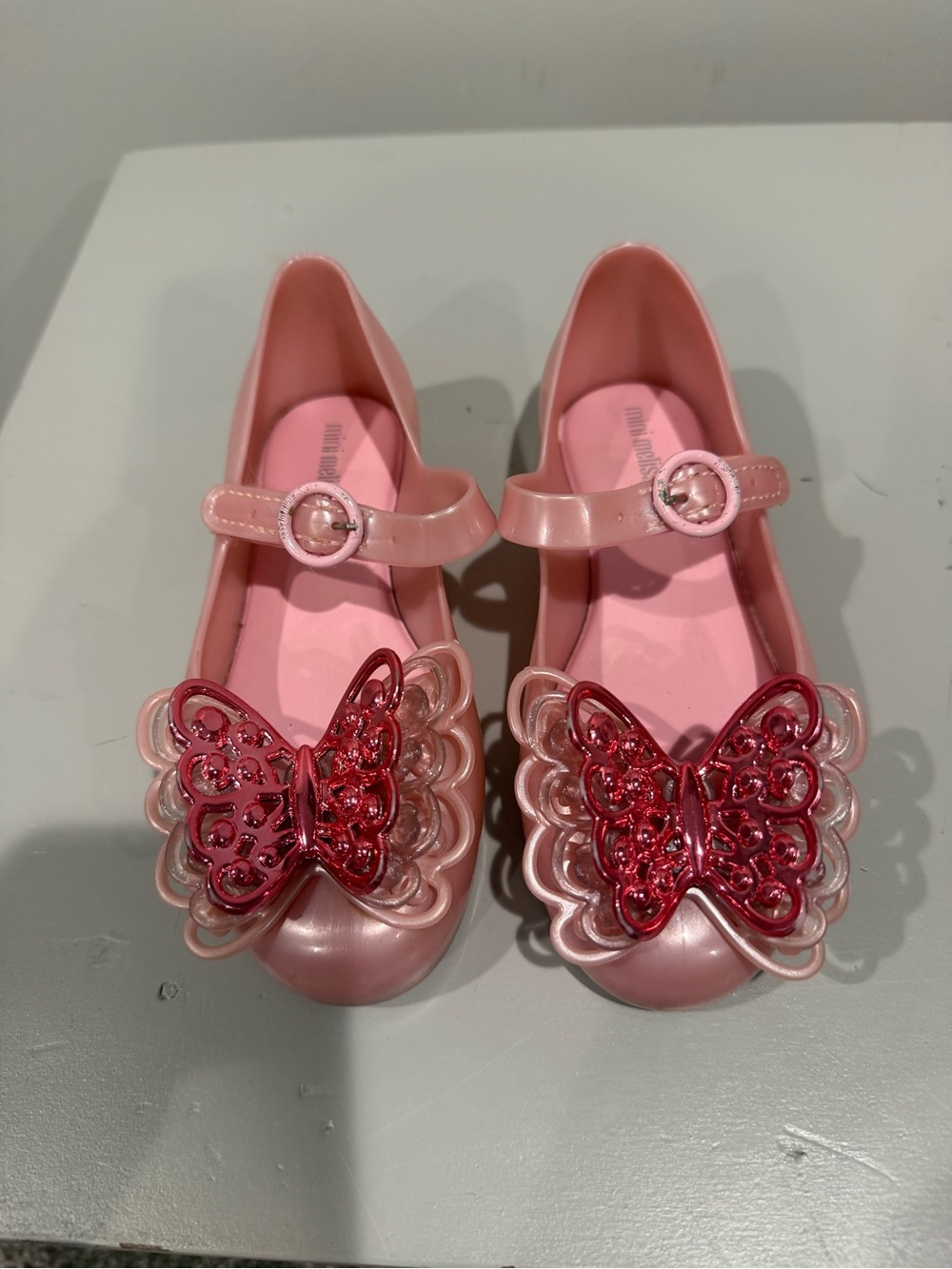 Mini Melissa Pink Jelly Mary Janes with Pink Butterfly Detail